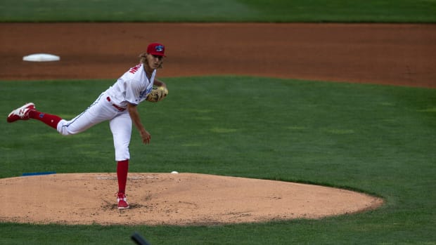 Ben Brown delivers a pitch for the Jersey Shore BlueClaws, Phillies High-A Affiliate.